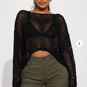 Black Crochet Knit Sweater